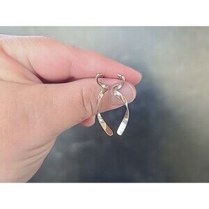 925 Sterling Silver Ribbon Shaped Dangling Pierced Earrings Vintage